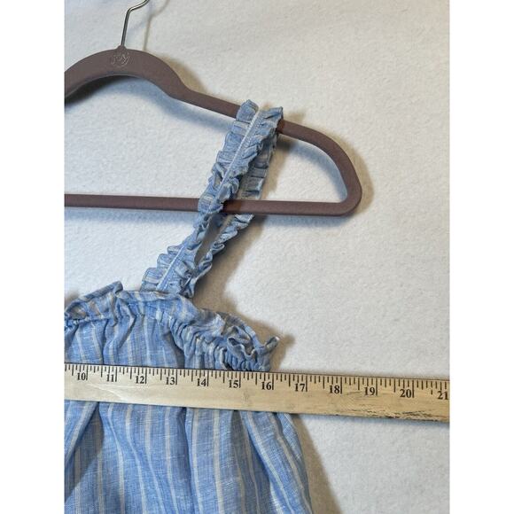 Zara Striped Baby Doll Top Ruffled Embroidered Cami Light Blue White Size Medium - Picture 7 of 11